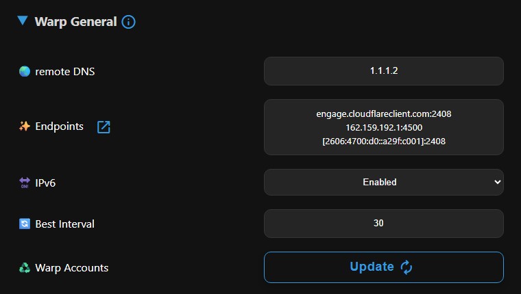 Warp General settings